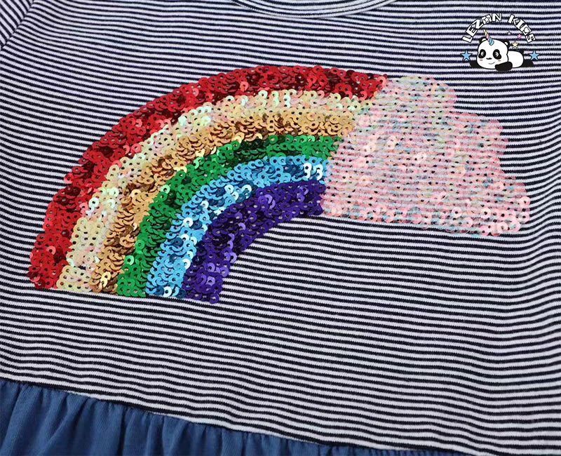 LEZONKIDS - 2024 New Arrival Sequin Patches Unicorn Soft Short Sleeves Girls Cotton Dresses for Kids